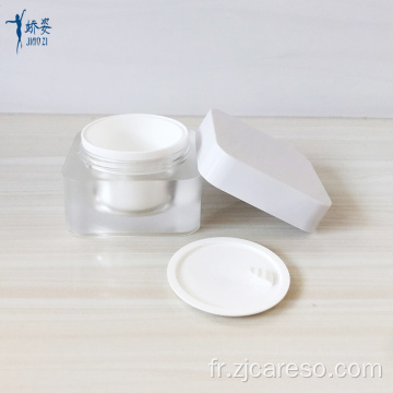Pot cosmétique acrylique carré blanc givré 50g